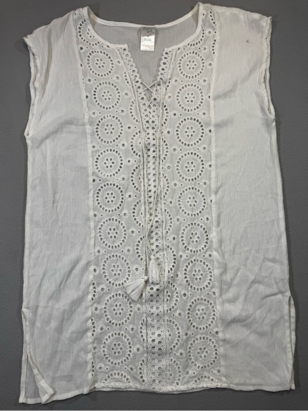 Women's Kona Sol White Eyelet Lace-Up Tunic Top / Swimsuit Cover Up